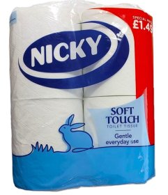 (image for) Nicky Soft Touch toilet tissue 4-Roll 2-Ply PMP (4x10) White 1.49