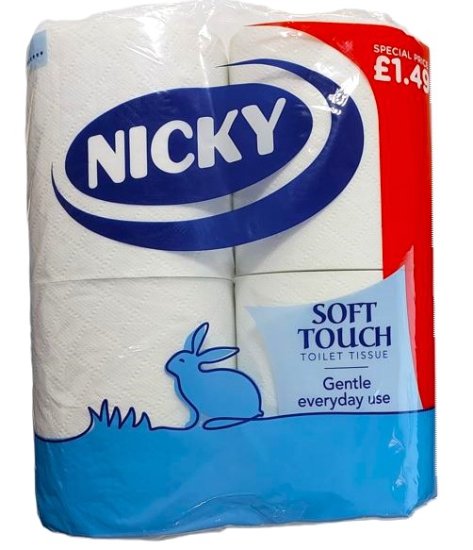 (image for) Nicky Soft Touch toilet tissue 4-Roll 2-Ply PMP (4x10) White 1.49