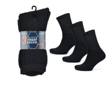 (image for) RJM MENS SOCKS SPORT BLACK 3PK - (6-11)