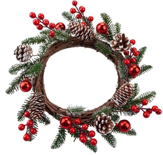 (image for) XMAS BERRY PINE BALL WREATH - 35CM