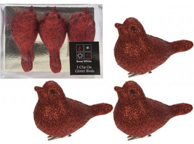 (image for) XMAS BIRDS GLITTER ON CLIP RED
