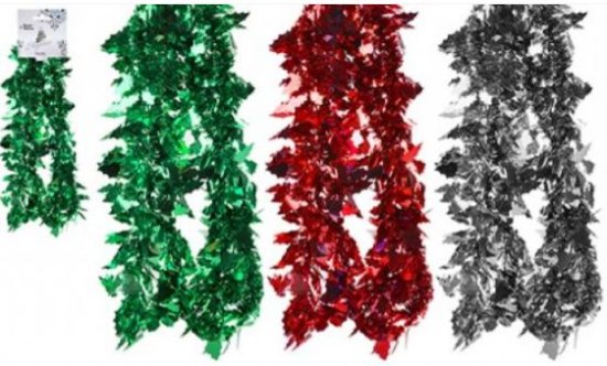 (image for) XMAS TINSEL LEAF 3ASST COLOUR - 1.8M