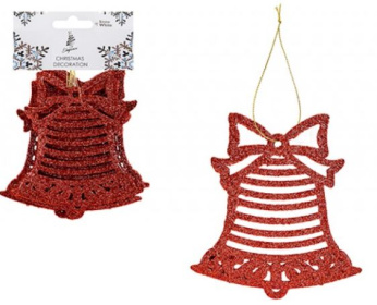 (image for) XMAS HANG BELL GLITTER RED