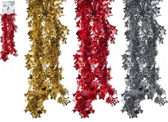 (image for) XMAS TINSEL STAR 3ASST COLOUR - 1.8M