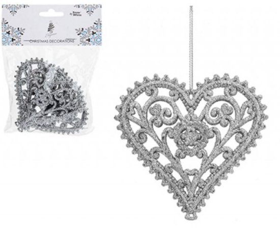 (image for) XMAS HANG HEARTS GLITTER SILVE - 2S