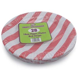 (image for) PPS PAPER PLATES RED STRIP 28S - 18CM