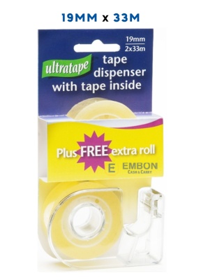 (image for) ULTRA CLEAR TAPE 2ROLLS & DISPENSER - 19MM X 33M