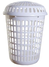 (image for) LAUNDRY BASKET ROUND+LID WHITE - LARGE