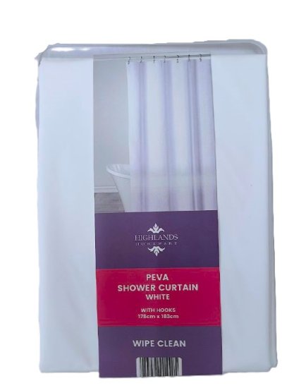 (image for) HL SHOWER CURTAIN+HOOKS WHITE - 183CM