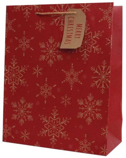 (image for) XMAS GIFT BAG KRAFT SNOWFLAKES - LARGE