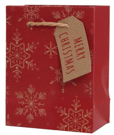 (image for) XMAS GIFT BAG KRAFT SNOWFLAKES - SMALL