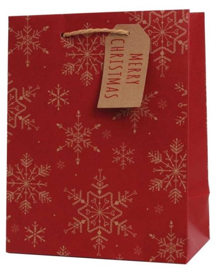 (image for) XMAS GIFT BAG KRAFT SNOWFLAKES - MEDIUM