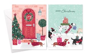 (image for) XMAS CARD RECT DOOR/DOGS - 8S