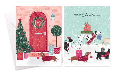 (image for) XMAS CARD RECT DOOR/DOGS