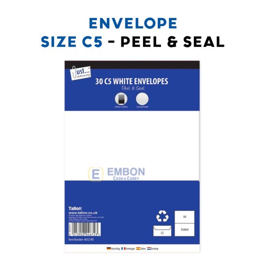 (image for) TL ENVELOPE WHITE P/SEAL 30S - C5