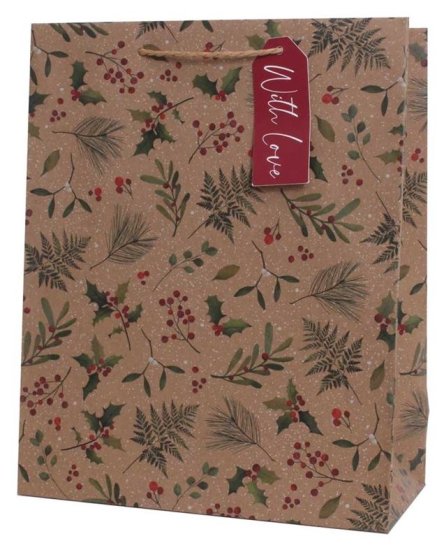 (image for) XMAS GIFT BAG KRAFT HOLLY LARG - LARGE