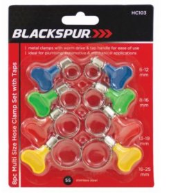 (image for) BLKSPUR HOSE CLAMP SET+TAP 8PC - 6-25MM