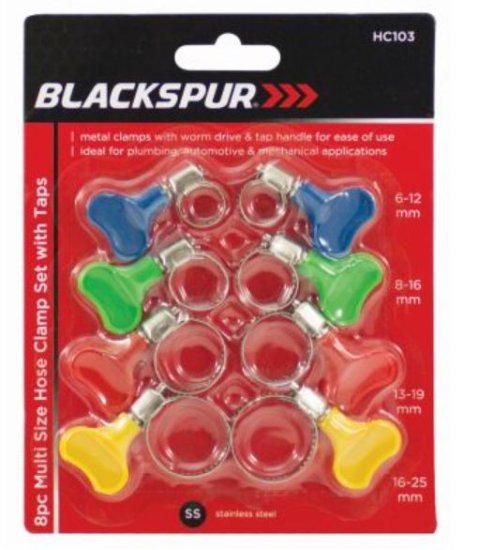 (image for) BLKSPUR HOSE CLAMP SET+TAP 8PC - 6-25MM