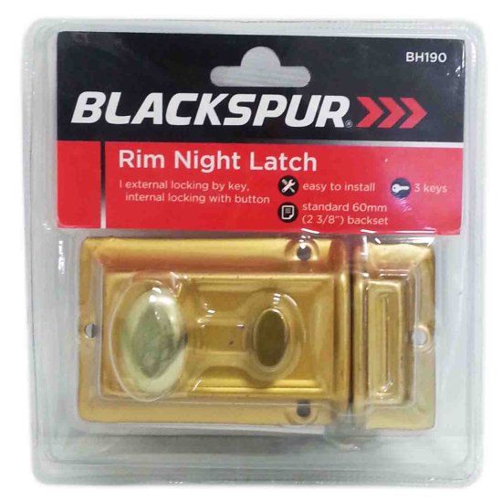 (image for) BLKSPUR RIM NIGHT LATCH+3KEYS - 8\"
