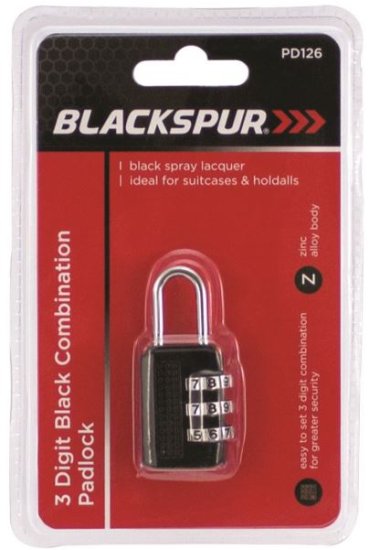 (image for) BLKSPUR PADLOCK 3 DIGIT BLACK - STD