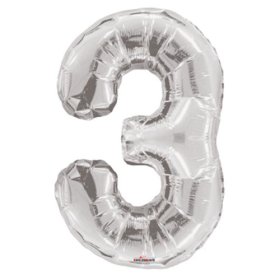 (image for) FOIL BALLOON '3'- SILVER - 34"