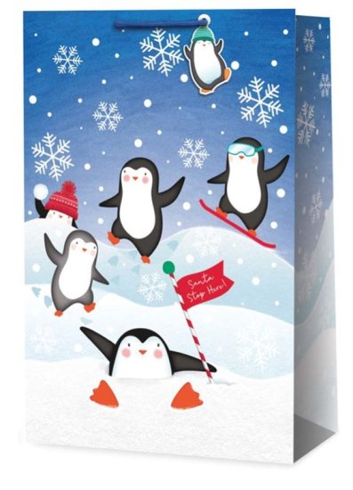 (image for) XMAS GIFT BAG PENGUIN/REINDEER - SJUMBO