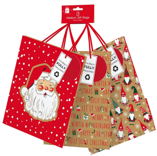 (image for) XMAS GIFT BAG KRAFT BAG 3S - MEDIUM 