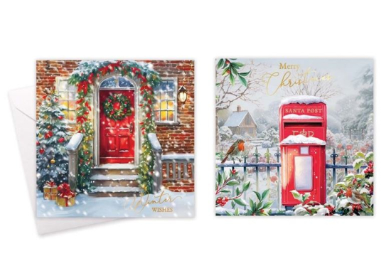 (image for) XMAS CARD SQ POSTBOX /DOOR - 10S 