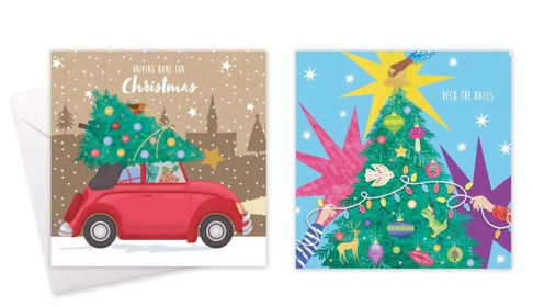 (image for) XMAS CARD SQ KRAFT CAR/TREE - 10S 