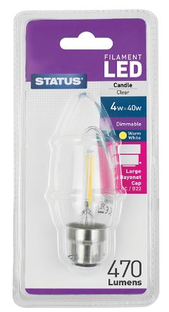 (image for) STA LED CANDLE W/WHITE BC CLEA - 4W=40W