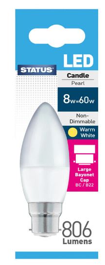 (image for) STA LED CANDLE W/WHITE BC - 8W=60W