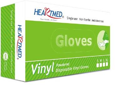 (image for) HEARTMED VINYL GLOVES POWDERED - MEDIUM