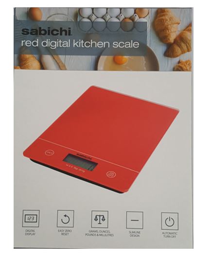 (image for) SABICHI DIGI KITCHEN SCALE RED - 5KG