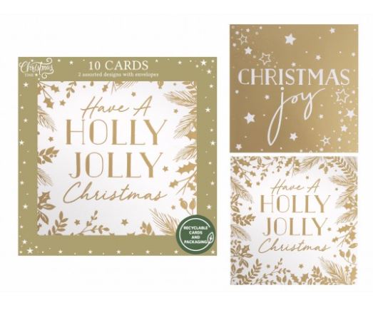 (image for) XMAS CARDS HOLLY JOLLY GOLD - 10S