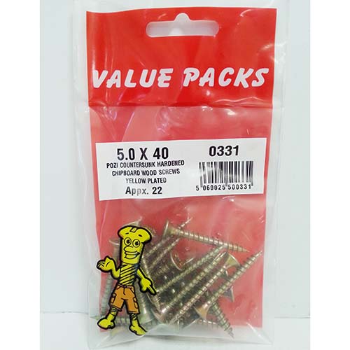 (image for) F/PAK CHIPBD WOOD SCREW 5X40 - 20