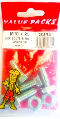 (image for) F/PAK HEX BOLT&NUT ZINC 2S - M10X25