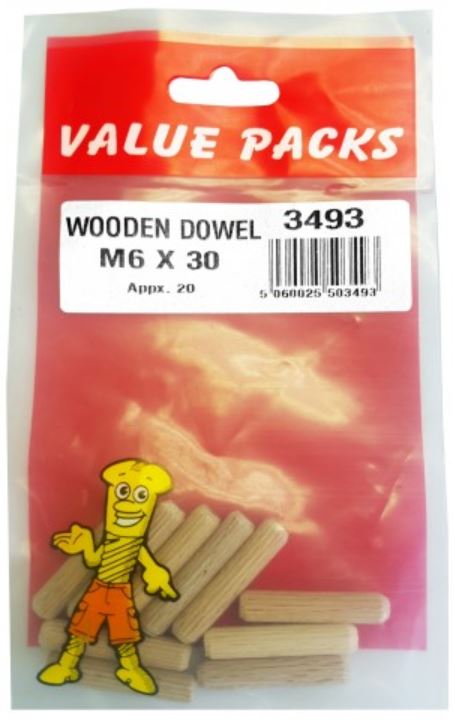 (image for) FAST PAK VALUE PACKS WOODEN DOWEL - M6X30 -20S