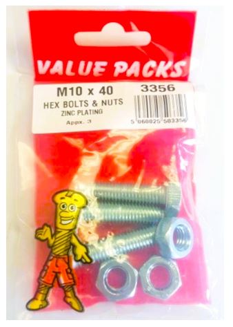 (image for) F/PAK HEX BOLT&NUT ZINC 2S - M10X40