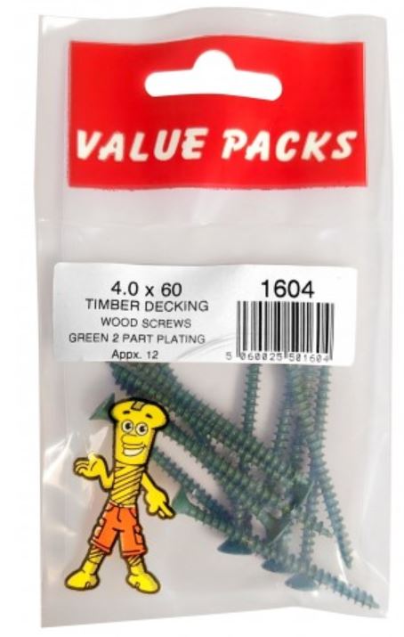 (image for) FAST PAK VALUE PACKS TIMBER DECKING WOOD SCREWS GREEN 2 PART PLATING - 4.0X60 - 12S