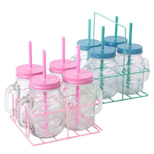 (image for) GW 4 GLASS CUP+LID+STRAW+STAND - 18CM
