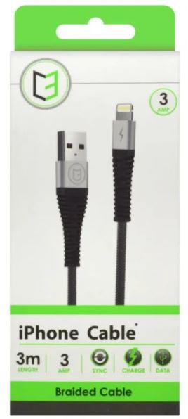 (image for) C3 USB CABLE IPHONE BRAIDED BK - 3M 