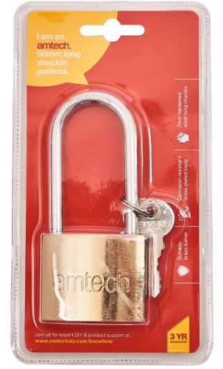 (image for) AMTECH LONGSHACKL PADLOCK BRAS - 50MM