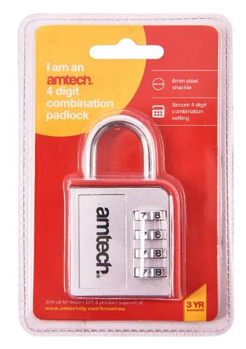 (image for) AMTECH PADLOCK 4 DIGIT COMBINA - STD