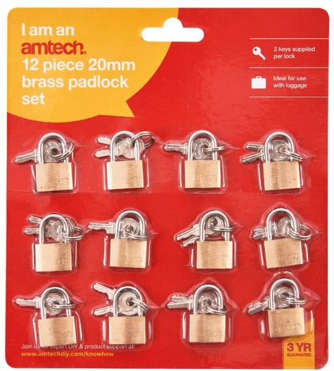 (image for) AMTECH BRASS PADLOCK SET+2KEYS - 20MM