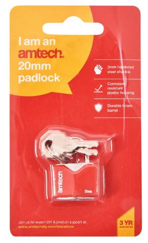 (image for) AMTECH PADLOCK RED 20MM - 20MM