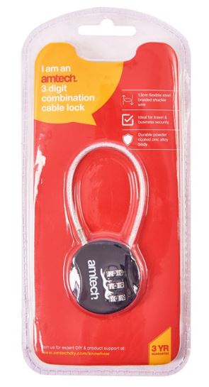 (image for) AMTECH CABLE LOCK COMBINATION - 3DIGI