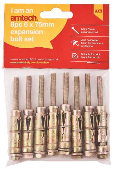 (image for) AMTECH EXPANSION BOLT SET 8PCS - 6X75MM