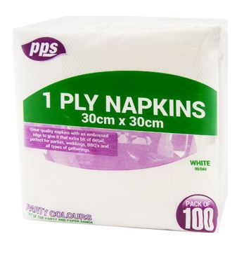 (image for) PPS NAPKIN WHITE 1PLY 100S - 30X30