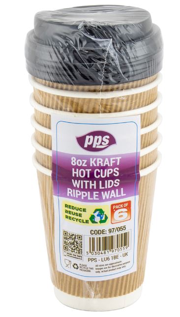 (image for) PPS HOT CUPS+LIDS RIPPLE 6S - 8OZ