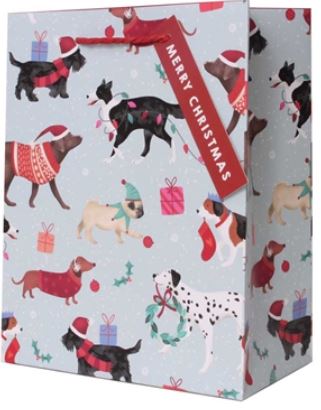 (image for) XMAS GIFT BAG DOG PATTERN MED - MEDIUM